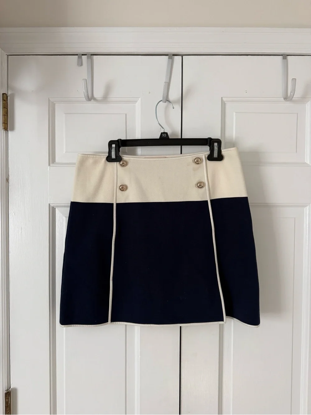 Tory Burch Navy and Cream Panel Mini Skirt